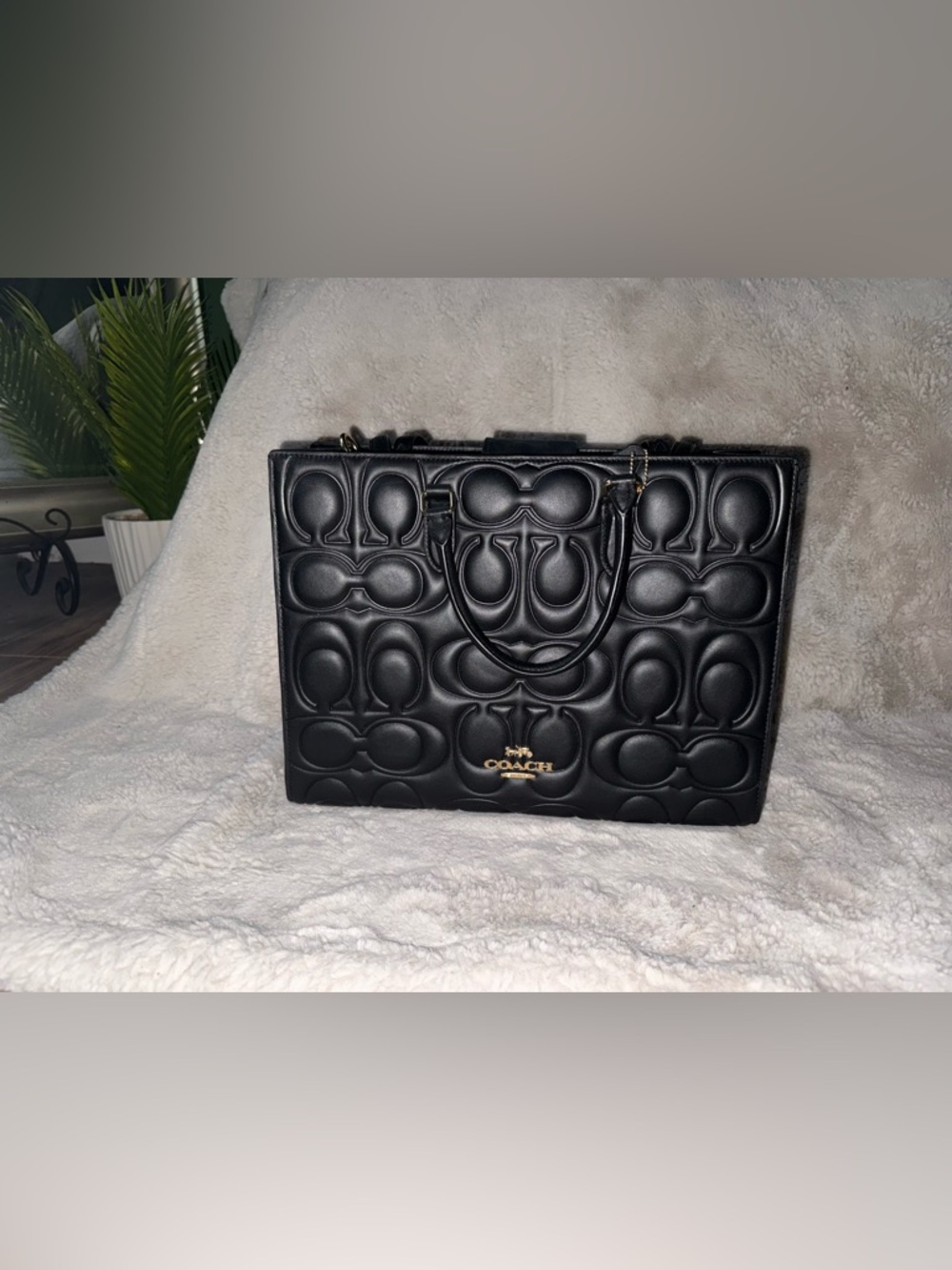Coach Black Large Maggie Tote Signature Leather NWT
